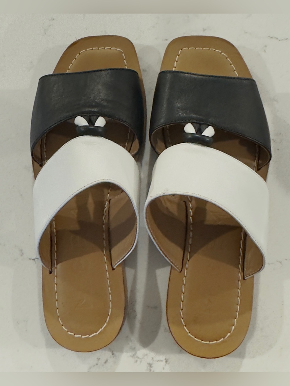 M. Gemi The Giulia Slide Sandals Navy and White Leather Size 38